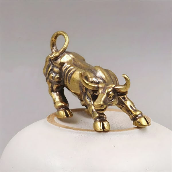 Mini Bull Figurine - Brass Figurine, Retro Bullfighting, Ox Statue, Miniature Figurine, Metal Copper, Animal Bull Horns, Trinkets Decor