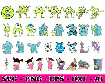 Monster Inc Svg , Monster Inc Png , Cut File For Cricut Silhouette , Monster Inc Face Cricut Vector Bundle , Sully Mike Boo DIY svg