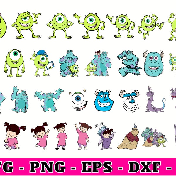 Monster Inc Svg , Monster Inc Png , Cut File For Cricut Silhouette , Monster Inc Face Cricut Vector Bundle , Sully Mike Boo DIY svg