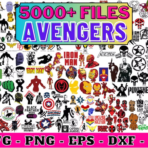 Superhero Mega Bundle Svg, Captain America, Iron Man, Hulk, Thor, Spider Man, Avengers Team, SVG For Cricut, Silhouette, Digital Download