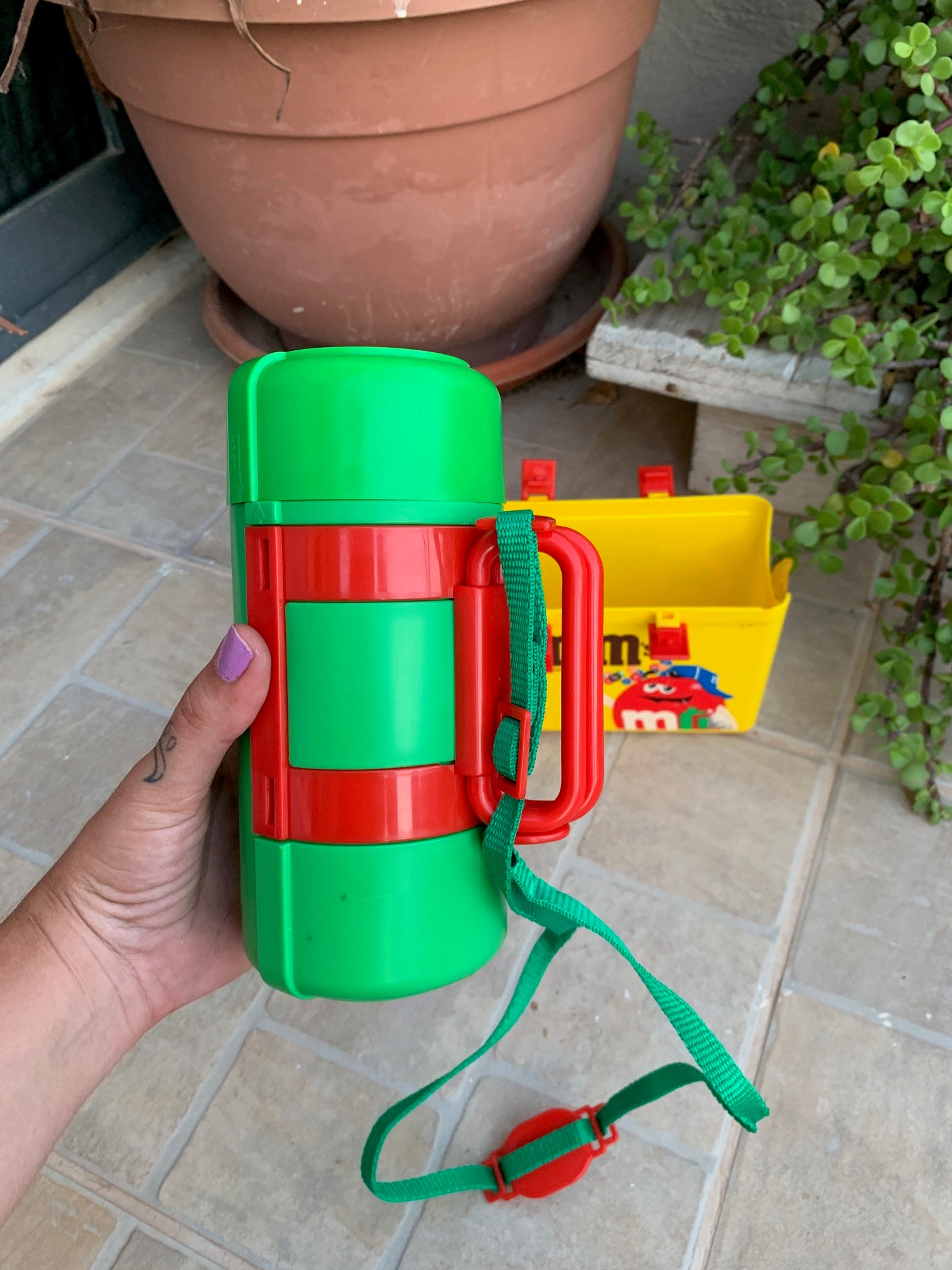 Boîte à Lunch Vintage Thermos En Métal Bombé Vert - Avec Seau Et Thermos D'origine