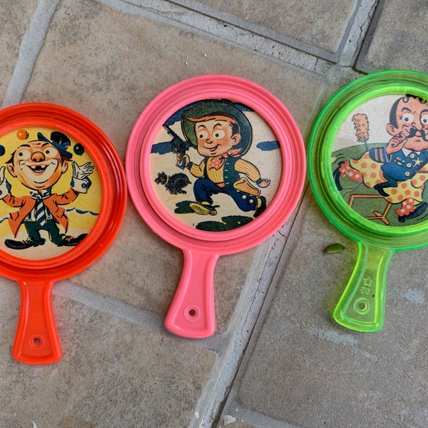 Vintage 1960s Dime Store Plastic Mirrors with Fun Characters on the Back - Set of 3