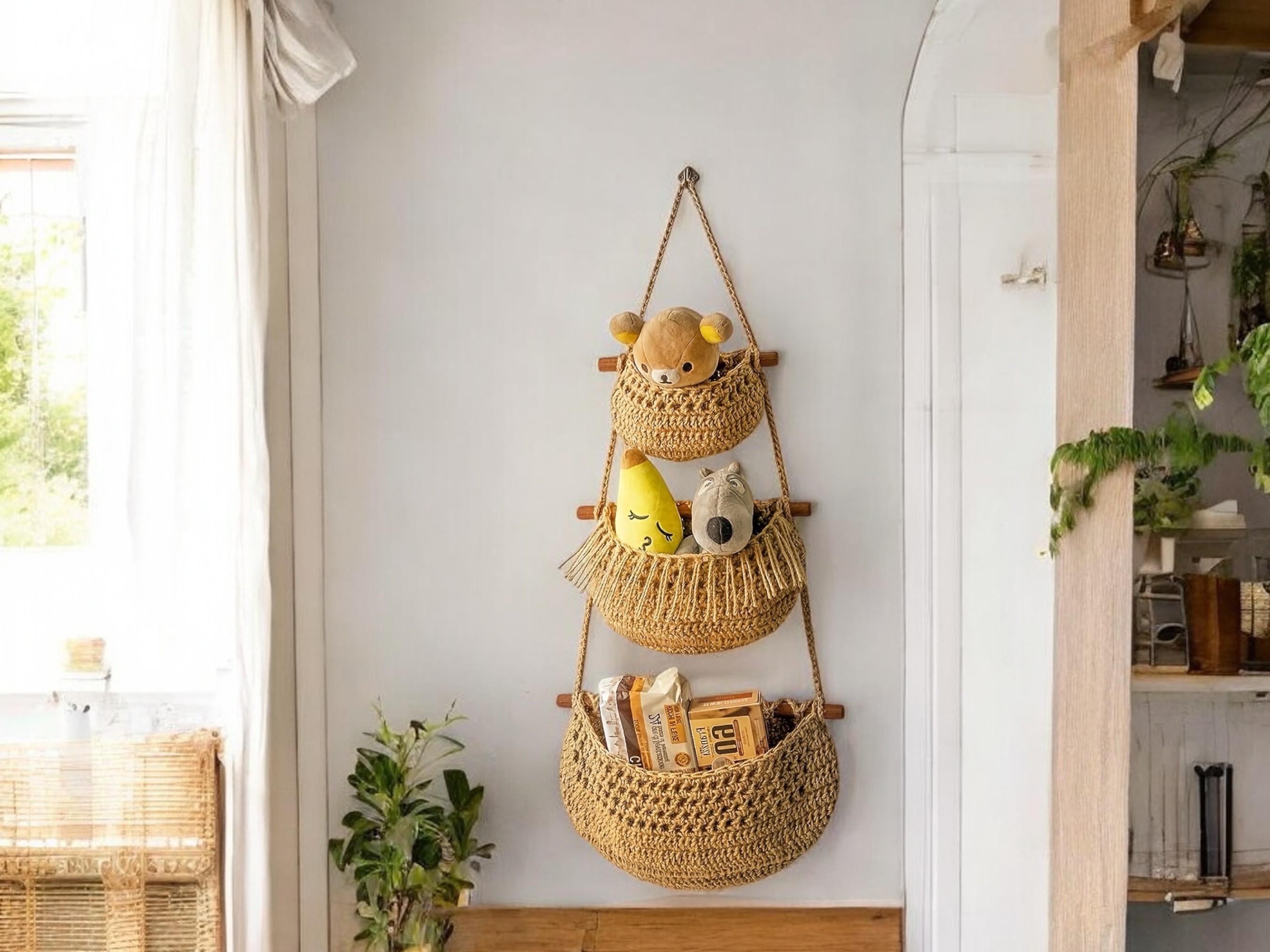 Hanging rattan book basket hotsell