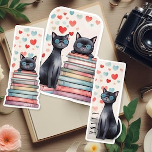 Black Cat Bookmark: Watercolor Art Book Lover Gift