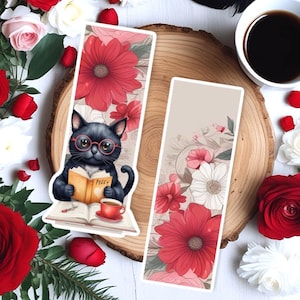 Carte Saint-Valentin livresques pour rats de bibliothèque Marque-pages amusants chat noir pour femmes Marque-pages pour enfants Cadeaux pour amateurs de livres Livre d'art aquarelle