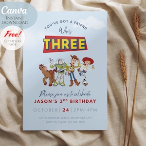 You’ve Got a Friend Who’s Three! Toy-Inspired Editable Birthday Invite | 3rd Birthday Canva Template | Digital Party Invitation