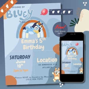 Editable Bluey Birthday Invitation Template Digital Download Canva Editable Blue Dog Kids Party Invite for Girl or Boy