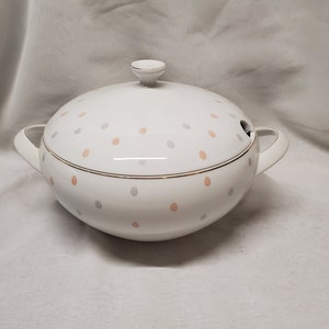 Vintage Arzberg China ARZ144 Round Tureen with Lid Geometric Design Gold Trim