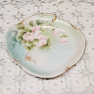 J&C Louise Bavaria Porcelain 1940&#39;s Hand Painted Roses Small Dish