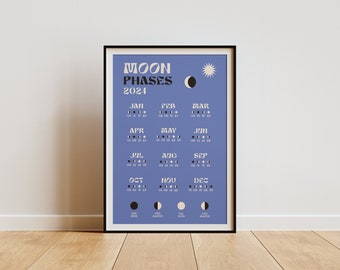 2024 Moon Phases Lunar Cycles Contemporary Calendar Digital Art Print (Periwinkle)