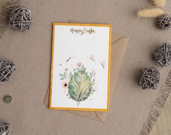Tarjeta de felicitación personalizada hecha a mano de acuarela feliz Pascua, con un huevo de Pascua, arte de lujo, decoración interior idea de regalo de lujo