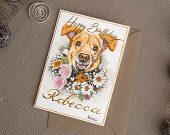 Carte d'anniversaire personnalisée faite main, aquarelle, cadeau de luxe pour ami, amoureux des chiens, portrait de chien sur mesure, décoration d'intérieur luxueuse