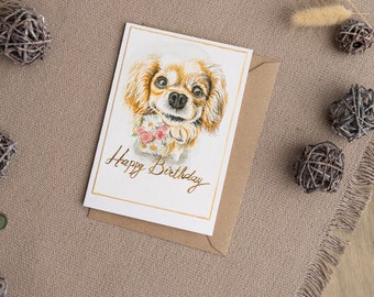 Carte d'anniversaire personnalisée faite main, aquarelle, cadeau de luxe pour ami, amoureux des chiens, portrait de chien sur mesure, décoration d'intérieur luxueuse