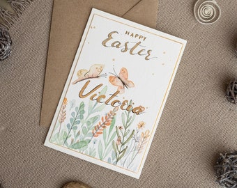 Cartes de voeux de Pâques personnalisées à l'aquarelle faites à la main, voeux avec des papillons, cadeau pour maman, idée cadeau, décoration d'intérieur luxueuse