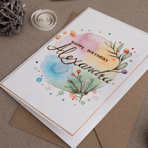 Personalisierte Happy Birthday Alexandra Karte Handgemachte Grußkarte Handgemaltes Aquarell Illustrierte Abstraktion Luxuriöse Innenausstattung