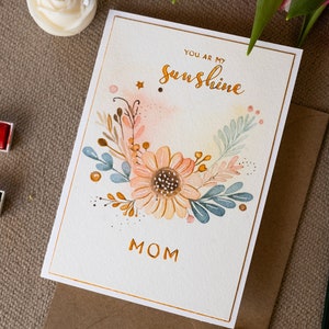 Tarjeta del día de las madres, Tarjeta de acuarela hecha a mano, Regalo de feliz cumpleaños, Regalo para la madre, Pintura de acuarela, Decoración de interiores, Regalo de lujo,