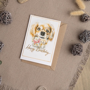Biglietto d'auguri personalizzato fatto a mano Biglietto d'arte ad acquerello Regalo di lusso per un amico amante dei cani Ritratto di cane personalizzato Arredamento di lusso per interni
