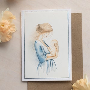 Personalised First Mothers day card, Handmade Watercolour Art, Luxury Gift for New Mom, Baby Shower Gift, Original greeting card