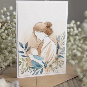 Tarjeta personalizada del día de las primeras madres, arte de acuarela hecho a mano, regalo de lujo para la nueva mamá, regalo de baby shower, tarjeta de felicitación original,