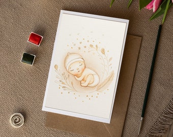 Biglietto d'auguri ad acquerello fatto a mano per baby shower, biglietto di congratulazioni per la neo mamma, biglietto di benvenuto per il bambino, biglietto per la nascita del bambino, regalo per la neo mamma, art.