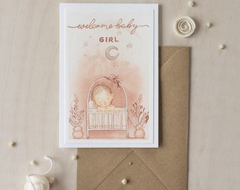 Félicitations pour la grossesse, carte de voeux aquarelle faite main, cartes de baby shower, carte de bienvenue de bébé, carte de nouveau-né, cadeau pour une nouvelle maman, carte Pinc.