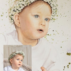 Commande de peinture à l'aquarelle faite à la main personnalisée peinture portrait aquarelle personnalisée à partir d'une photo, cadeau pour les grands-parents, décoration murale pour la maison