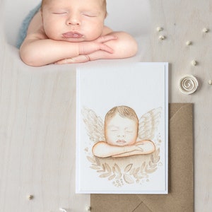 Commission card, Custom Watercolor Portrait Painting from Photo, Original greeting card from photo, Personalised Birth announcement, Art