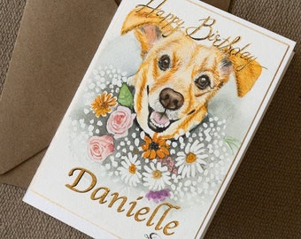 Carte personnalisée faite main, aquarelle, cadeau de luxe pour ami, cadeau pour amoureux des chiens, portrait de chien, peinture à l'aquarelle,