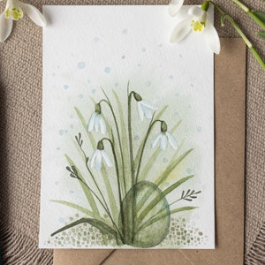 Easter Greeting Posters, Handmade Watercolour Easter Greeting Posters Featuring a Easter Egg and Snowdrops, Interior Decor, Easter gift, Art