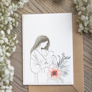 Tarjeta del primer día de las madres, tarjeta de acuarela hecha a mano, saludo del día de las madres, regalo para la esposa, regalo para la futura madre, decoración de interiores