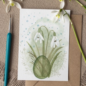 Easter Greeting Posters, Handmade Watercolour Easter Greeting Posters Featuring a Easter Egg and Snowdrops, Interior Decor, Easter gift, Art