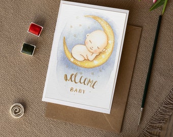 Baby shower handmade watercolor greeting card, Congrats pregnancy greetings, welcome baby card, new baby card, gift for new mum, art.
