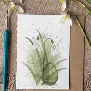 Easter Greeting Posters, Handmade Watercolour Easter Greeting Posters Featuring a Easter Egg and Snowdrops, Interior Decor, Easter gift, Art