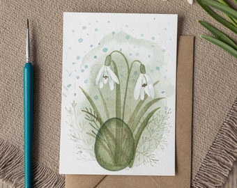 Easter Greeting Posters, Handmade Watercolour Easter Greeting Posters Featuring a Easter Egg and Snowdrops, Interior Decor, Easter gift, Art