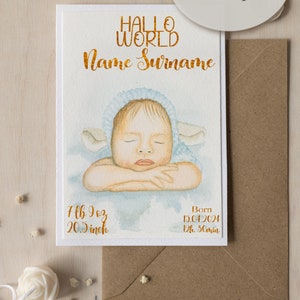 Commission card, Custom Watercolor Portrait Painting from Photo, Original greeting card from photo, Personalised Birth announcement, Art