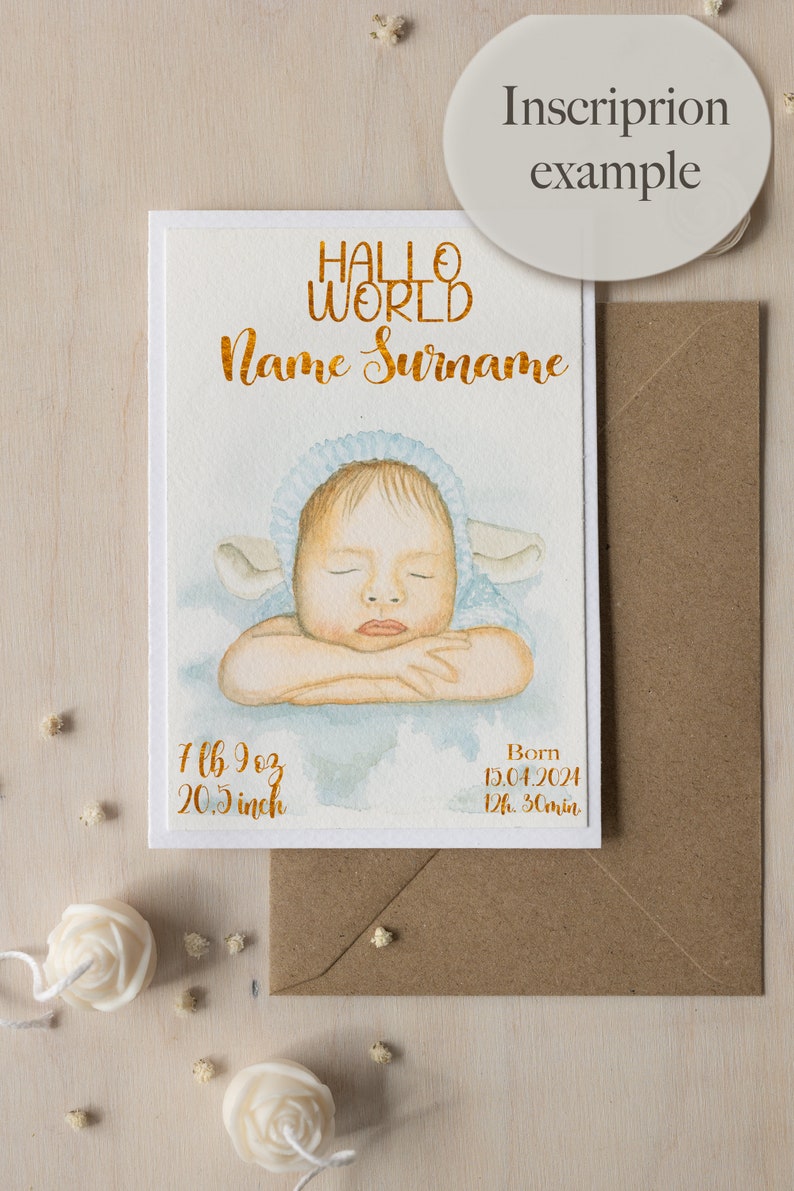 Commission card, Custom Watercolor Portrait Painting from Photo, Original greeting card from photo, Personalised Birth announcement, Art