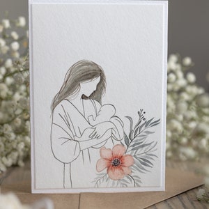 Personalised First Mothers day card, Handmade Watercolour Art, Luxury Gift for New Mom, Baby Shower Gift, Original greeting card