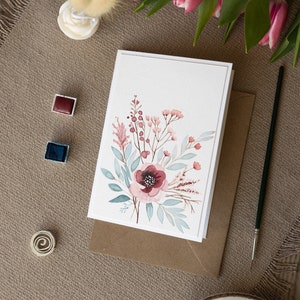 Biglietto per la festa della mamma, Biglietto per acquerello fatto a mano, Regalo di buon compleanno, Regalo per la mamma, Pittura ad acquerello, Colore Borgogna, Regalo di lusso,