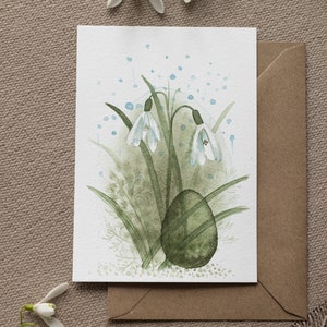 Easter Greeting Posters, Handmade Watercolour Easter Greeting Posters Featuring a Easter Egg and Snowdrops, Interior Decor, Easter gift, Art