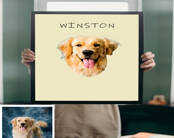 Custom Dog Portrait From  Photo , Pet Memorial Art From Photo, Pet Watercolor Portrait, Pet Loss Gift