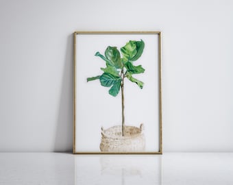 Impresión artística de acuarela para pared, diseño de planta verde de hoja de violín