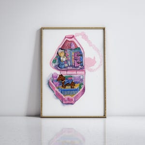 Polly Pocket Aquarell Art Print – 90er Jahre Spielzeug Illustration für nostalgische Dekoration – Skurrile Kindheitserinnerung für Mädchenzimmer oder Geschenk