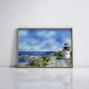 Lighthouse Watercolor Wall Art Print Ogunquit Maine Marginal Way