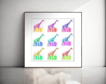 Rainbow Giraffe Watercolor Art Print: Whimsical Nursery Decor