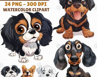 Aquarell schrullig Hunde PNG, lustiger Hund Clipart, wunderliche Welpe Clip Art, Tiere Wandkunst, dumme Haustiere, niedliches längliches Cartoon-Bundle