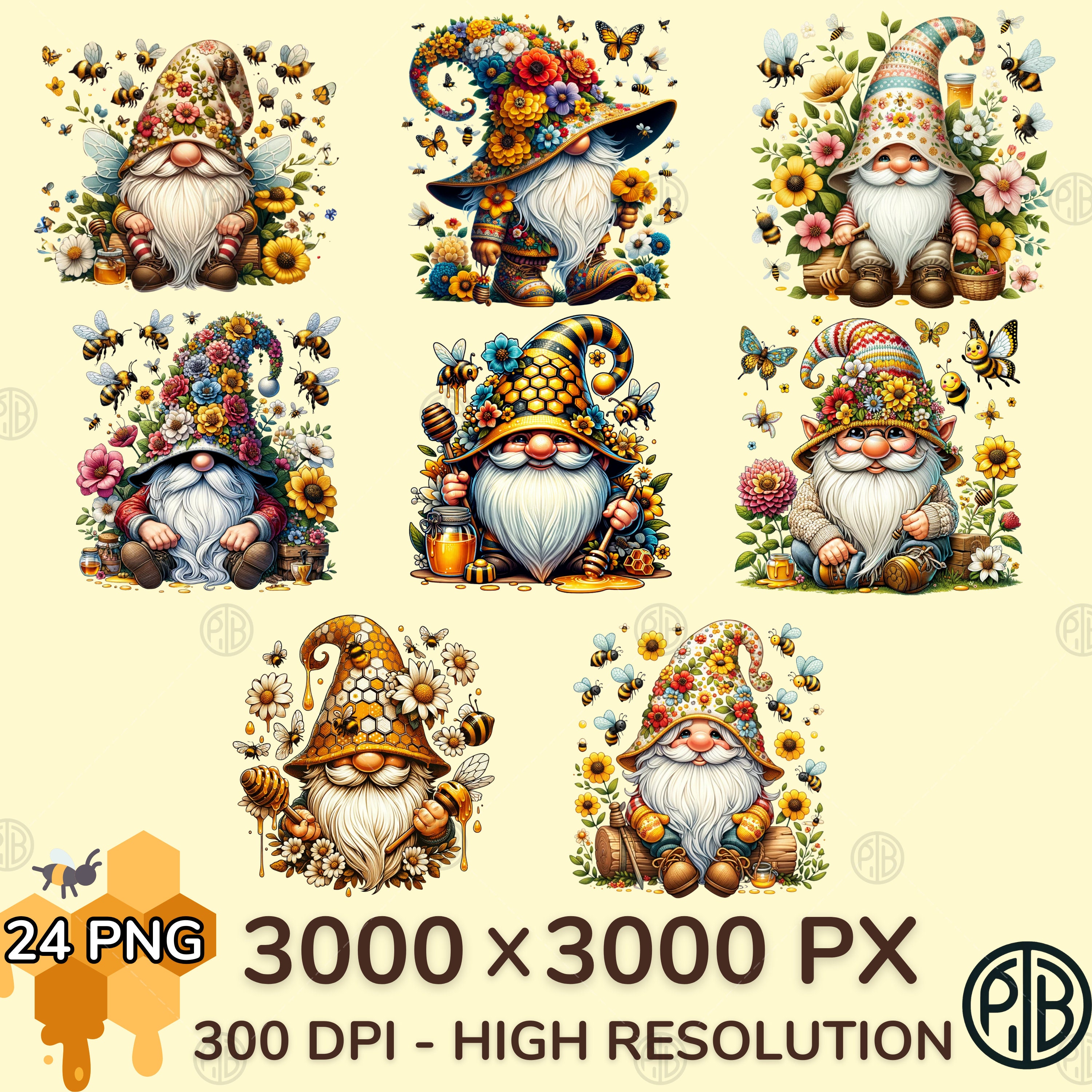 Watercolor Flower Bee Gnome Clipart, Cute Gnomes With Flowers PNG ...