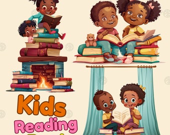 Acuarela niños libro de lectura PNG, libros Clip Art retrato, pinturas de imágenes prediseñadas para niños pequeños, impresiones de arte de pared de guardería, paquete de ilustración escolar