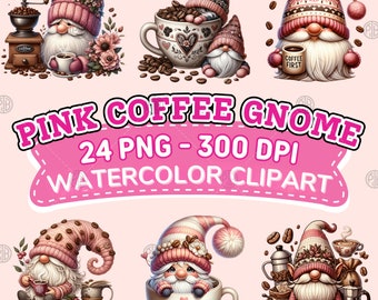 Aquarel roze koffie kabouter clipart, schattige koffie latte kabouters png, sublimatie koffiebonen, koffieliefhebber bundel, sublimeren png voor shirt