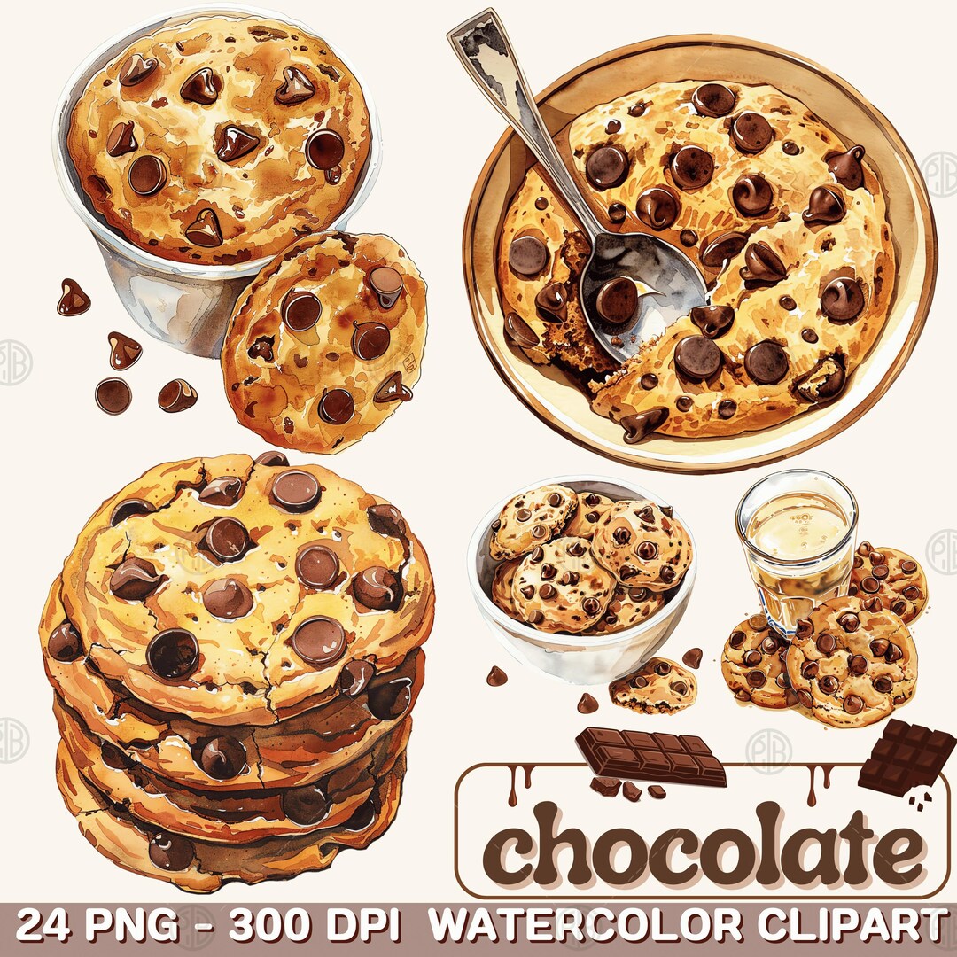 Watercolor Chocolate Chip Cookies PNG, Dessert Clip Art, Baking Cookie ...