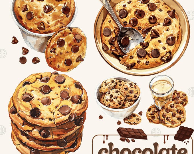 Chocolate Chip Cookie Clipart 20 Printable High Quality Jpgs Digital ...